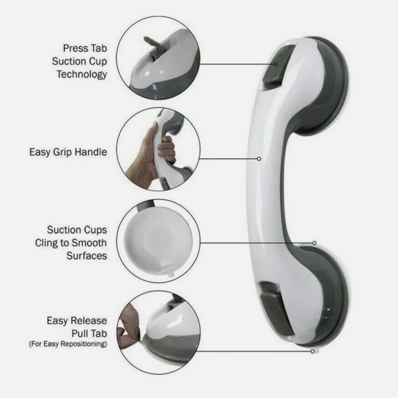 2 Bath Safety Handle Suction Cup Tub Shower Bar Rails - Picture 4 of 8